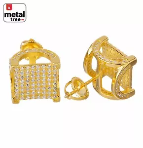 Men's Hip Hop 925 Silver XL 3D Square Flat Screen Block Screw Back Stud Earrings - Picture 1 of 11