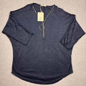 NUEVO CON ETIQUETAS FN Moda Suéter Mujer Grande Azul Manga Larga Media Cremallera Dobladillo Redondo - Imagen 1 de 8