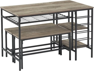 Juego de mesa de comedor para 4 mesas de cocina Juego de mesa de comedor para 4 con 2 bancos  Foto 1 de 4