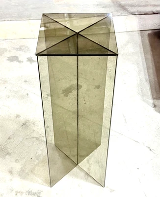 Mesa pedestal cruzada MCM posmoderna de vidrio ahumado 37" estilo Paul Mayen años 70 Foto 1 de 4