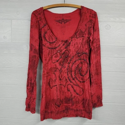 Camiseta de manga larga con estampado de cruz roja Affliction para mujer talla mediana Foto 1 de 4