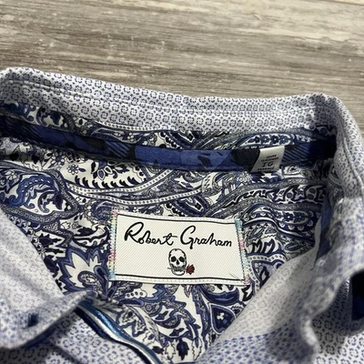 Robert Graham Blue Button Up Shirt Men XL Skull Long Sleeve Paisley Flip Cuff - Image 1 of 4
