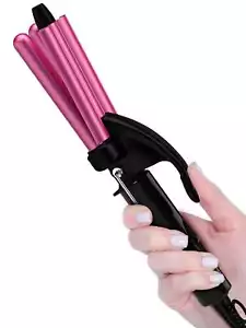 Mini Hair Crimper For Women Beach Waves, Hair Waver 3 Barrel Curling Iron 1/2 In - Picture 1 of 12