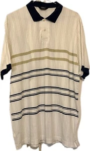 VINTAGE ST MICHAEL WHITE STRIPED POLO SHIRT LARGE RETRO M&S 80S ROCKABILLY MOD - Picture 1 of 5