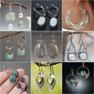Fashion 925 Silver Dangle Drop Earrings Hook Women Turquoise Jewelry Ear Gifts