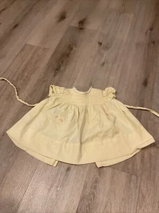 Infant Or Doll Dress - Short Sleeve Button Down Tie Back - Yellow - Size Newborn - Picture 1 of 7