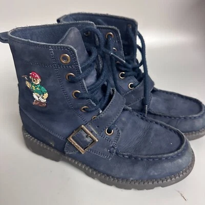 Polo Ralph Lauren Botas Masculinas Azul Marinho Ranger Alto II Tamanho 2 Logotipo Urso Camurça - Imagem 1 de 4