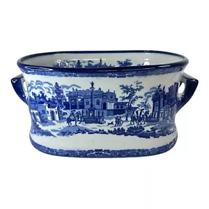Großes chinesisches blaues Eisensteinbecken Chinoiserie Fußbad Pflanzgefäß - Bild 1 von 10