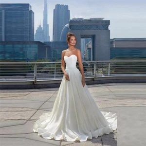 Customized Strapless Lace up Wedding Dresses Backless Stain Bridal Gown Ball - Picture 1 of 11