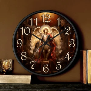 St. Michael the Archangel Christian Wall Clock #5, Wooden, Religious Clock, Gift - Picture 1 of 10
