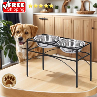 Edelstahl Futterschüssel Stand Erhöhter Futternapf für Hunde & Katzen Doppelnapf - Bild 1 von 4