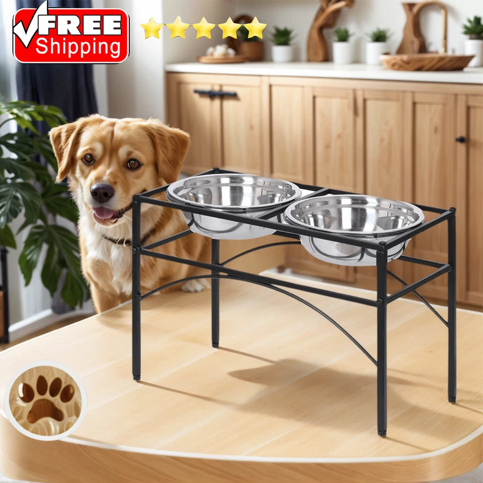 Edelstahl Futterschüssel Stand Erhöhter Futternapf für Hunde & Katzen Doppelnapf - Bild 1 von 4