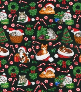 Feline Drive Fabric HAPPY CHRISTMAS KITTENS Joann - Fat Quarter (18"x22") FQ - Picture 1 of 8