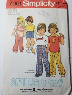 Pants Shorts Pullover Top 5 6 Childs Sewing Pattern Simplicity 7061 Vtg 70s UC - Image 1 of 4