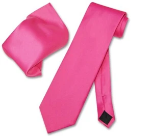 Vesuvio Napoli Solid HOT PINK FUCHSIA NeckTie and Handkerchief Mens Neck Tie Set - Picture 1 of 2