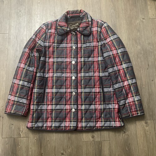 Giacca trapuntata Coach a scatto anteriore taglia small rosso nero giallo blu bianco PREPPY