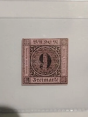 1851 BADEN German State #4a VF 1st Printing Thin Paper SCV $2800. - Image 1 of 2