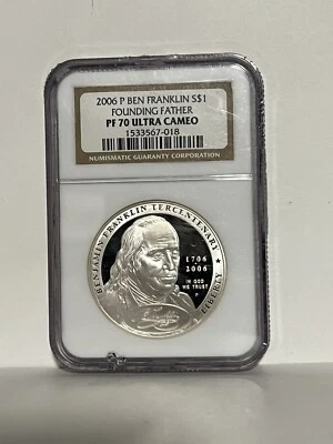 2006-P Ben Franklin Founding Father Commemorative Silver Dollar NGC PF-70 UC - Image 1 of 2