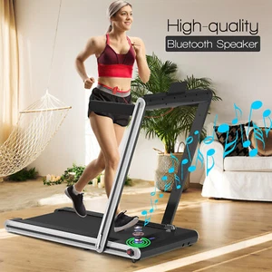 SuperFit 2-in-1 Folding Treadmill 2.25HP Jogging Machine Dual LED Display Silver - Picture 1 of 9
