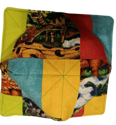 Acogedor bache de algodón para microondas sin quemaduras colorido patchwork dinosaurio niños Foto 1 de 4