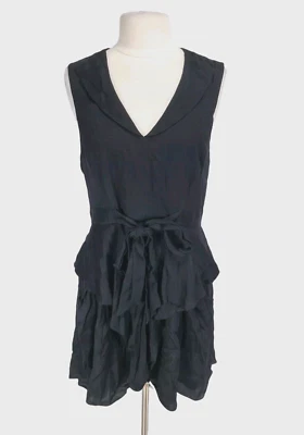 L'AGENCE Womens Fit & Flare Dress Size 12 Black V-Neck Sleeveless Tie Waist 249A - Image 1 of 4