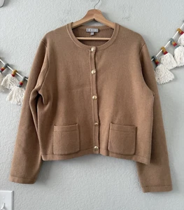 J. crew Emilie Sweater Lady Jacket In Heather Acorn Button Down Knit Neutral XL - Picture 1 of 10