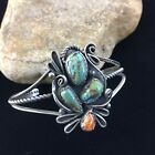 Spiny Oyster & Green Turquoise Navajo Sterling Silver Bracelet 10113