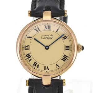 CARTIER Must Vendome SV925 (GP) / Leather gold Dial Quartz Men's Watch P#110914