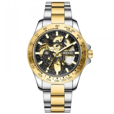 CHENXI Reloj Hombre Mecánico Automático Reloj Dorado Informal Acero Hombre Reloj Pulsera Foto 1 de 4
