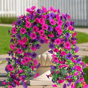 4PCS Artificial Morning Glory Flowers with Eucalyptus Bouquet Lifelike UV Res... - Picture 1 of 7