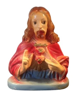 Vtg Religious Sacred Heart 3D Jesus Figure 10" Statue Bust Ceramic Premium Prize - Picture 1 of 3