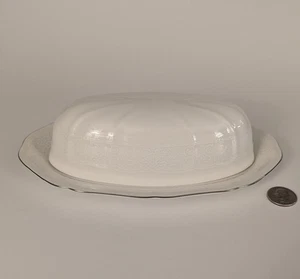 Mikasa Ultima + HK404 Floral Moire White Butter Dish Covered Chip Resistant - Picture 1 of 9