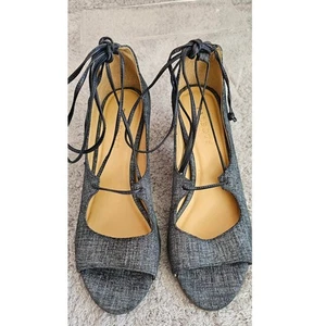 Talbots Denim Look Hillary Strappy Lace Up Peep-Toe Ankle Tie Pump Heels Size 8M - Picture 1 of 7
