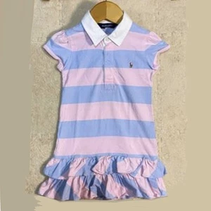 Ralph Lauren Dress Girls Pink Blue White Striped Flare Polo Preppy Rugby Size M - Picture 1 of 5