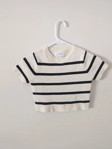 Zara Girls Stretch Top Size 9-10 White & Black Stripe Tank Top Knit - Picture 1 of 8