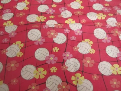 Volleyball On Pink Net Flower Power Jo Anns Cotton Quilt Craft Fabric 22"x42" - Image 1 of 4