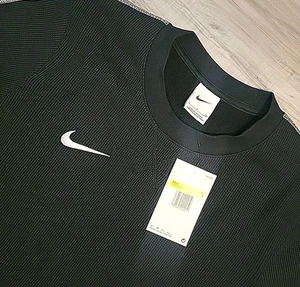 Nike Swoosh Thermal Shirt Mens Small Waffle Knit Fleece Black Heavyweight  NEW  - Picture 1 of 8