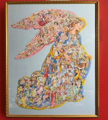 FRAMED JIGSAW PUZZLE. "Angels Among Us", Angel Made up of Angels. LARGE. VGC - Image 1 of 4