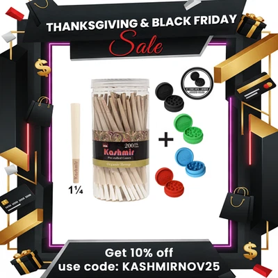 Kashmir Pre Rolled Cones Organic HMP  1 1/4 Size 200 Ct Rolling Papers Cones - Image 1 of 4