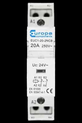 EUROPA 20 AMP DOUBLE POLE NC CONTACTOR 24V COIL EUC1-20-2NCB - Image 1 of 4