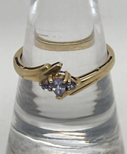 Vintage Solid Real 10k Yellow Gold & Natural Pear Cut Iolite Trio Ring, Size 7.9