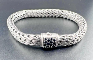 JOHN HARDY 925 STERLING SILVER ICON 7.5mm BLACK SAPPHIRE BRACELET SZ MEDIUM - Picture 1 of 6