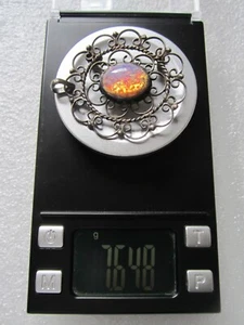 OLD VTG MEXICAN SOLID STERLING SILVER FOIL GLASS SIMULATED OPAL BROOCH PENDANT - Picture 1 of 8