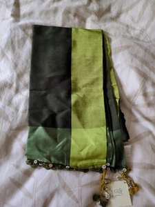 Matta Silk Wool Green Dupatta Scarf Beaded Tassel NWT - Picture 1 of 4