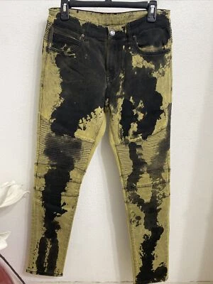 NWOT Embellish NYC Mens Size 29x30 MATRIX MOTO Denim Jeans BLACK & YELLOW - Image 1 of 4