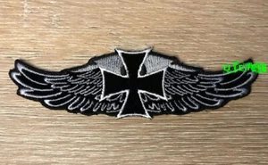 IRON CROSS WITH WINGS BIKER PATCH chopper motorcycle jacket outlaw maltese cross - Picture 1 of 1