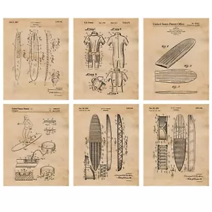 Classic Wave Surfing Patent Prints 6 (8x10) for Home Work Office Beach Cabin - Picture 1 of 12