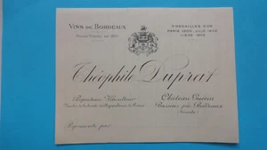 CATALOGUE TARIF AVIS DE PASSAGE VIN DE BORDEAUX CHAMPAGNE THEOPHILE DUPRAT 1906 - Picture 1 of 2