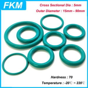 Metric FKM O Ring OD 15mm-90mm Fluoro Rubber Orings THK 5mm Resistant Oil Seals - Picture 1 of 20