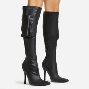 Ego Truman Side Pocket Detail Stiletto Heel Knee High Boot Black UK Size 9 BNIB - Picture 1 of 5